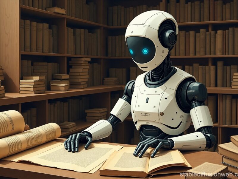 Illustration of an AI model struggling to answer a complex history question with books and ancient history symbols in the background.