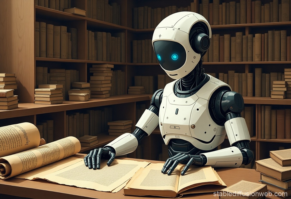 Illustration of an AI model struggling to answer a complex history question with books and ancient history symbols in the background.