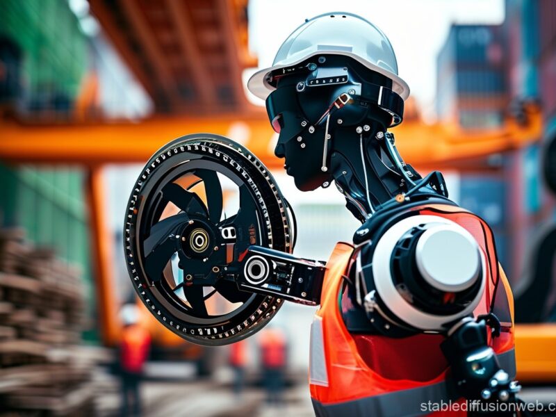 The German Bionic Apogee Ultra robotic exoskeleton in action, assisting a construction worker with lifting heavy materials.