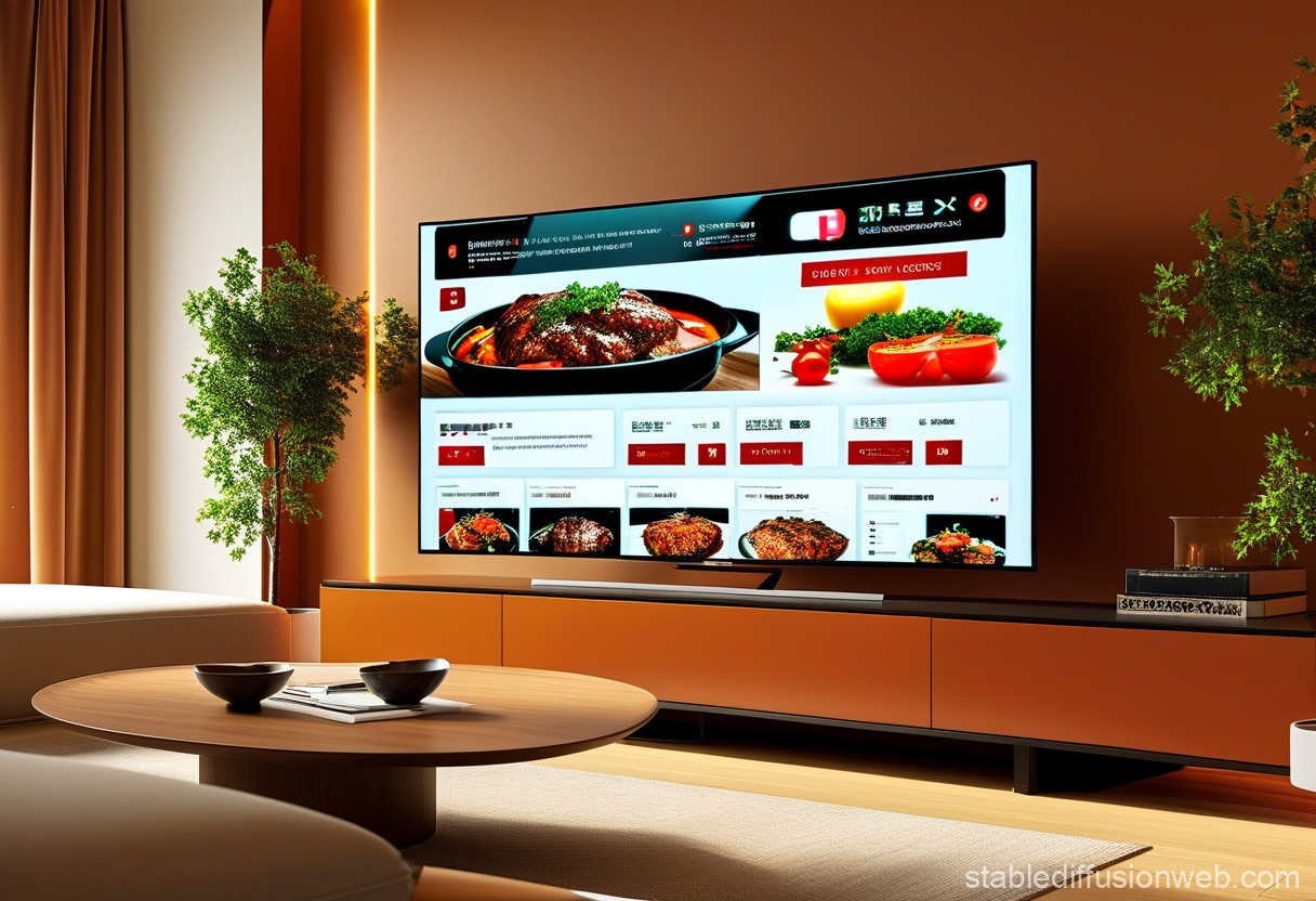 A modern Samsung smart TV displaying a cooking show with an AI-generated recipe overlay, highlighting its Vision AI capabilities.