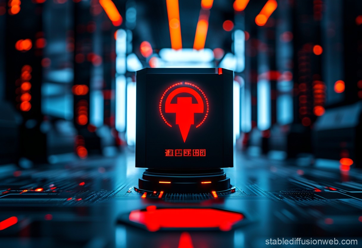 A conceptual image of AI security with a warning sign representing DeepSeek AI risks